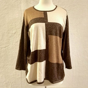 Alfred Dunner white and brown sparkly sweater